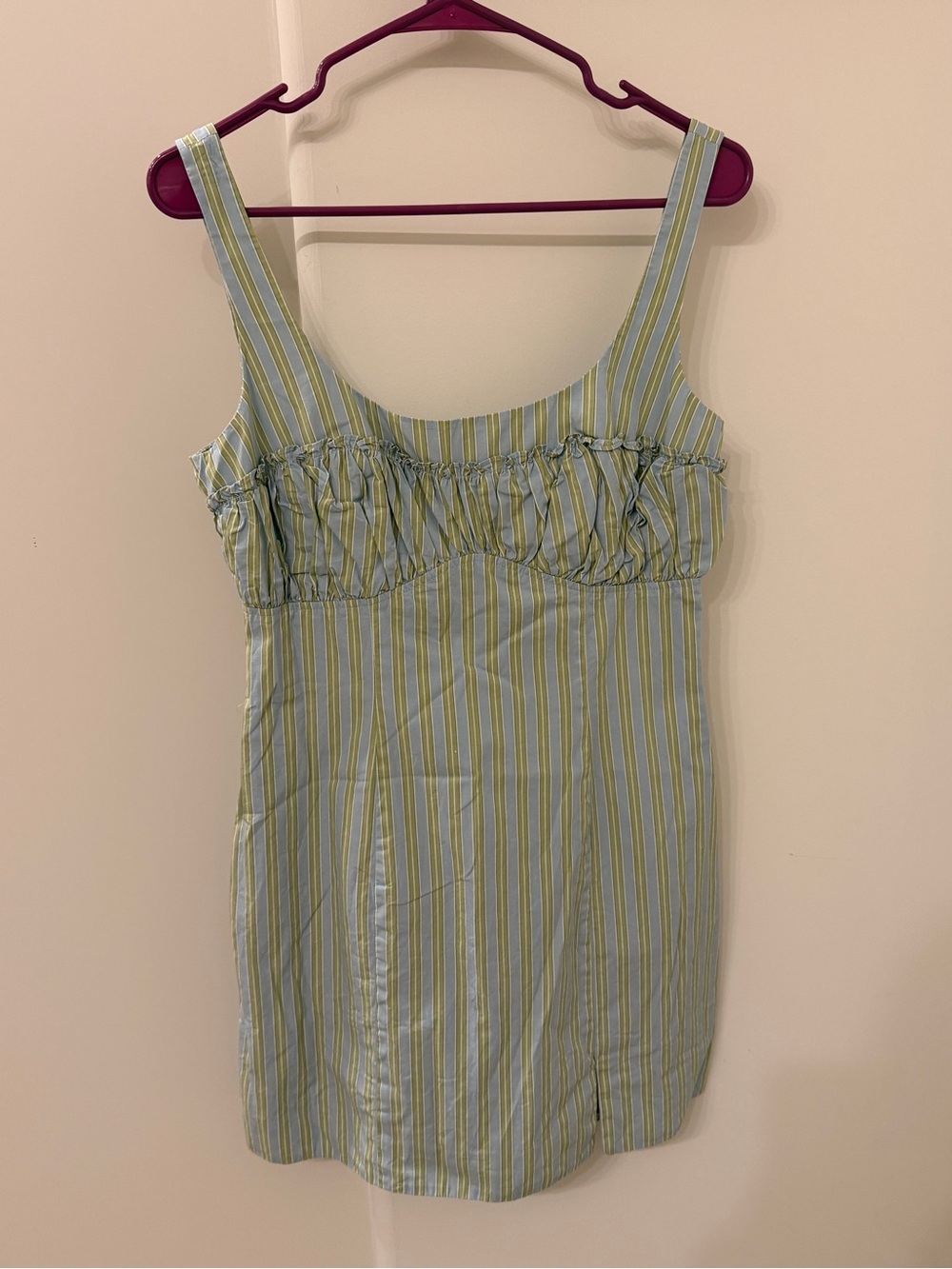 Hill House Home Sleeveless Mini Dress with Ruffle Bust - Blue & Green Stripe